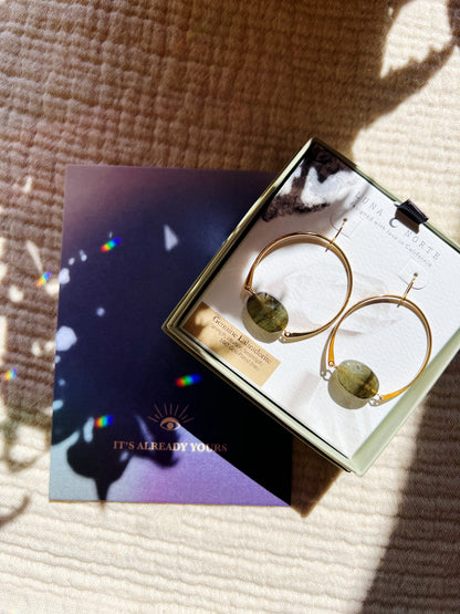 Loophole Gemstone Hoop Øreringer - Labradorite