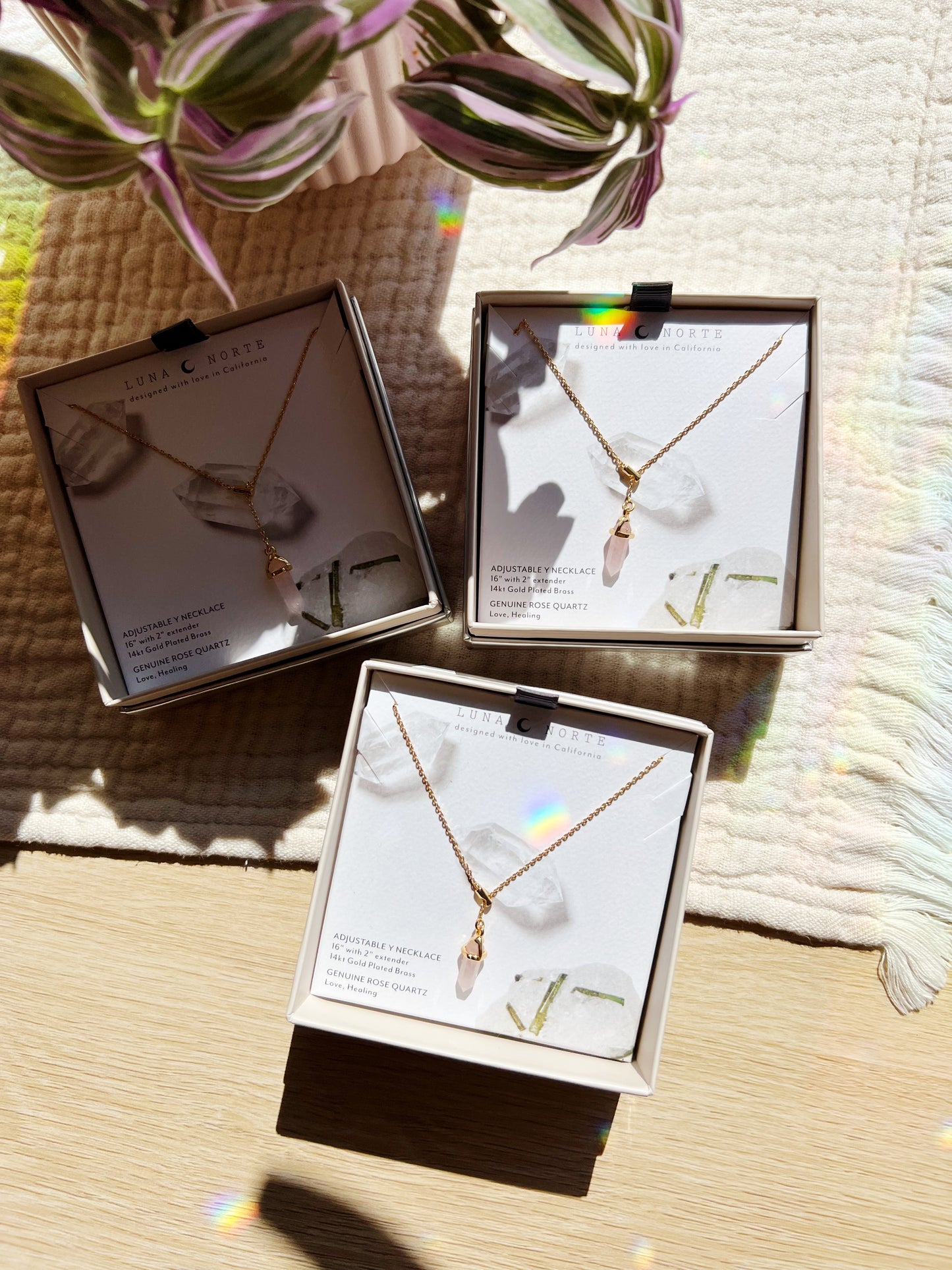 Prism Point Lariat Halskjede – Rosenkvarts