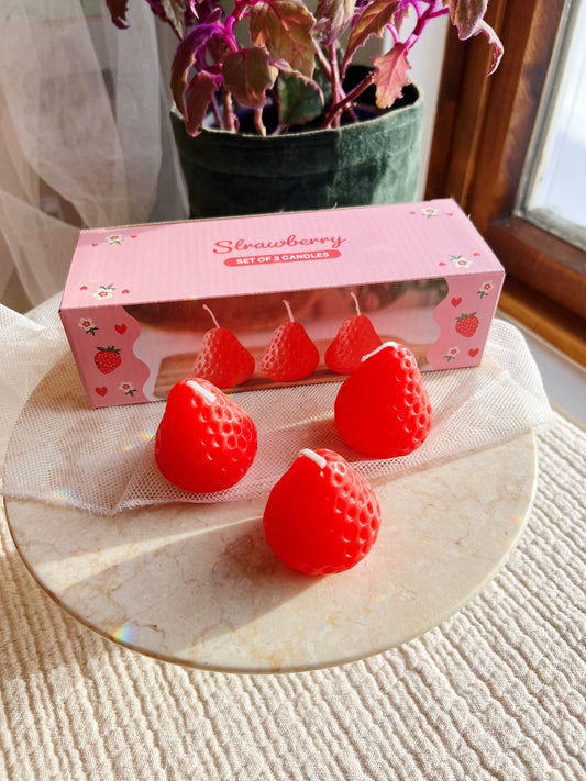 Jordbær Formet Stearinlys - Sett med 3