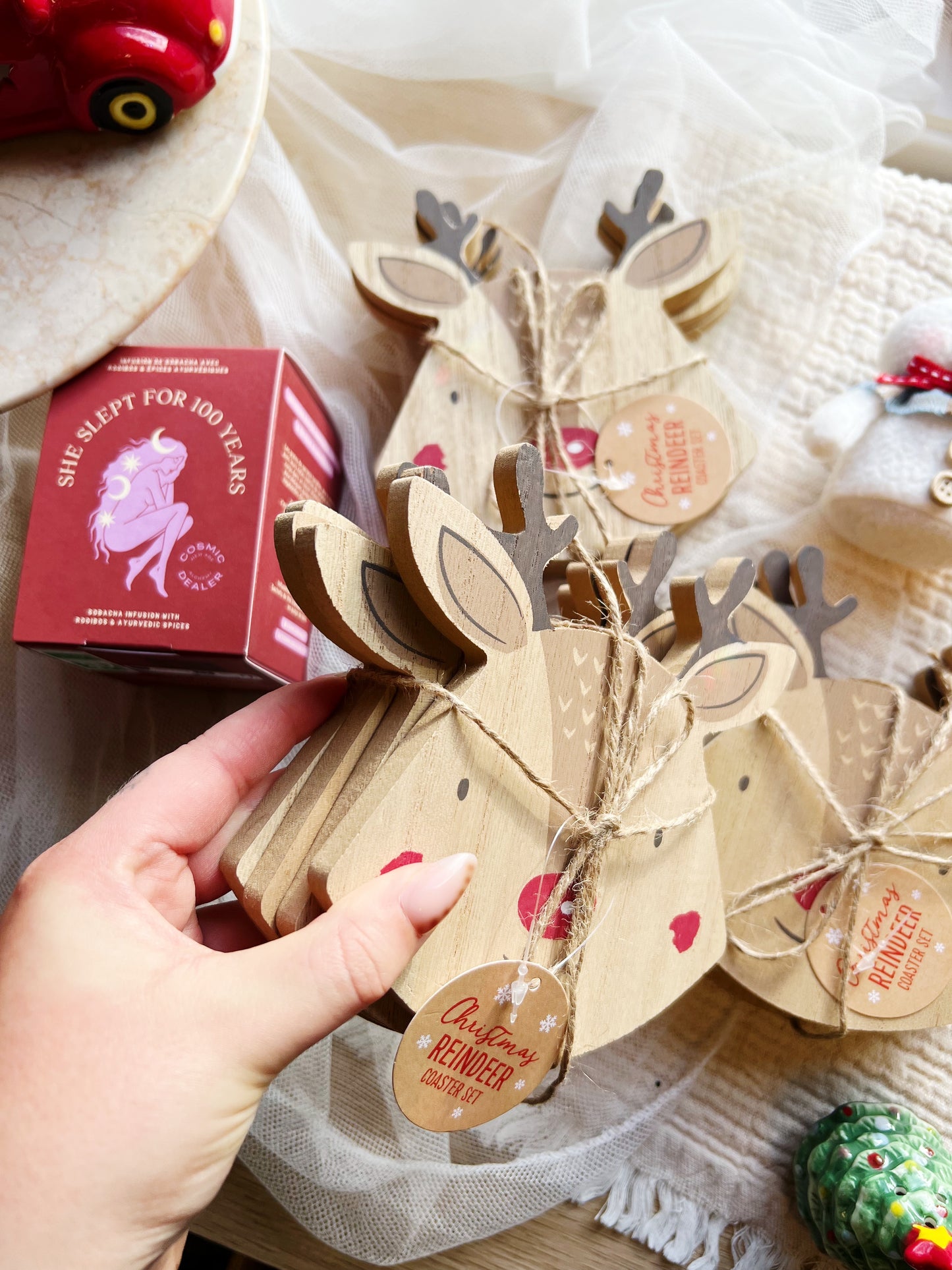 Sett med 4 reinsdyr-brikker