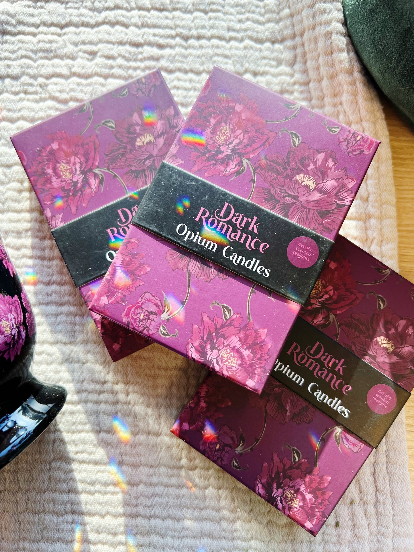 Sett med 6 Sorte Dark Romance Opium Telys