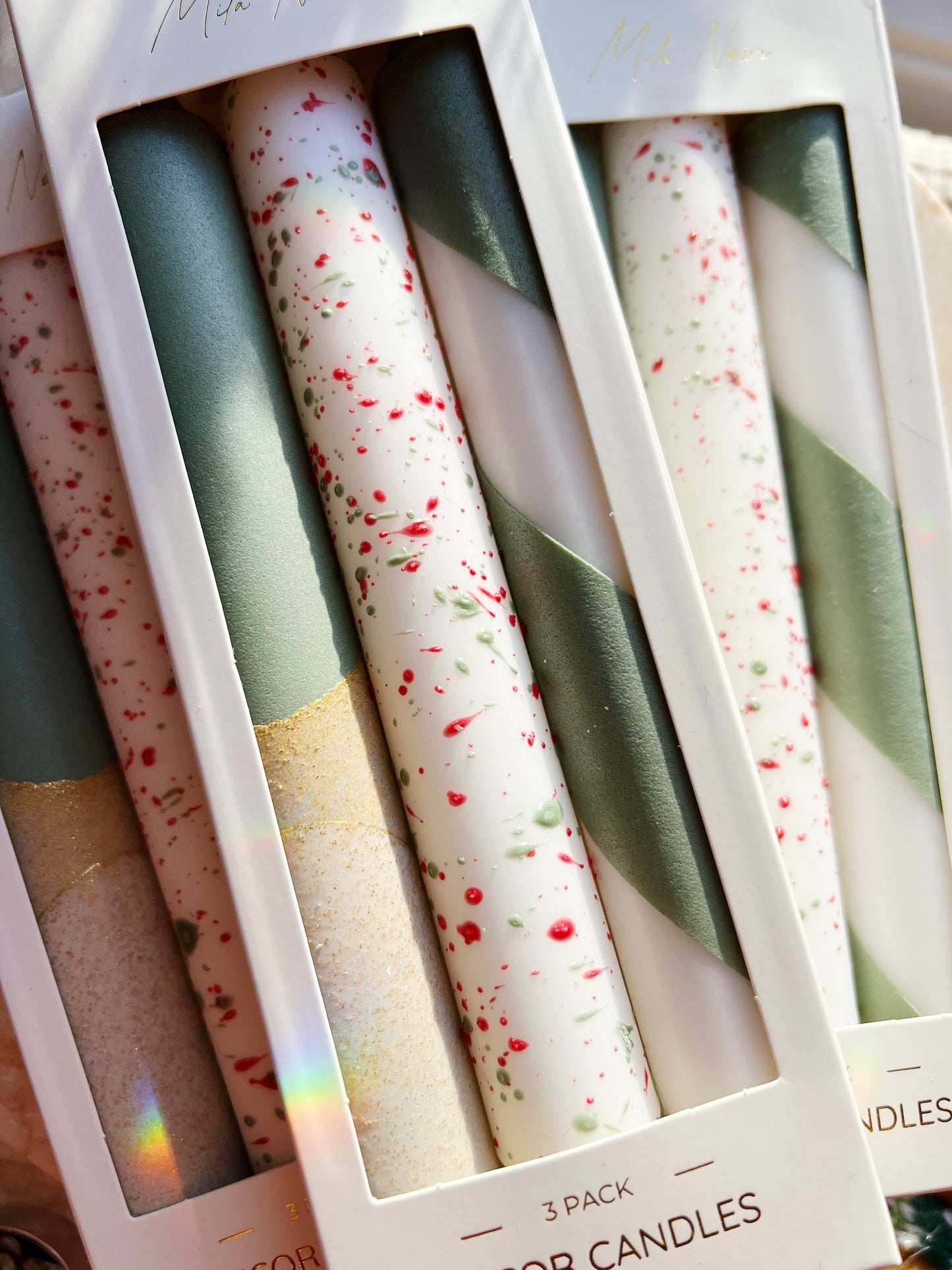 Holiday Taper Candle 3-Pack: Green Mix