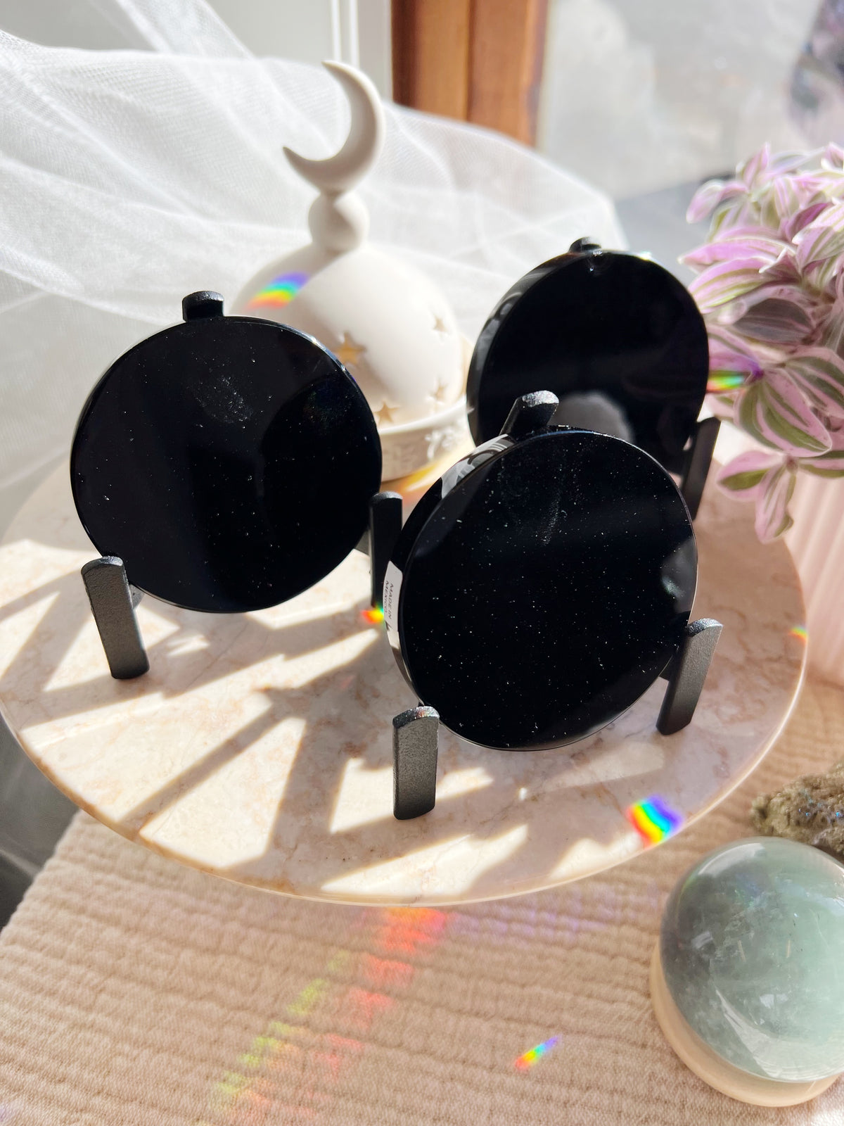 Sort Obsidian-speil Med Stativ 8 cm