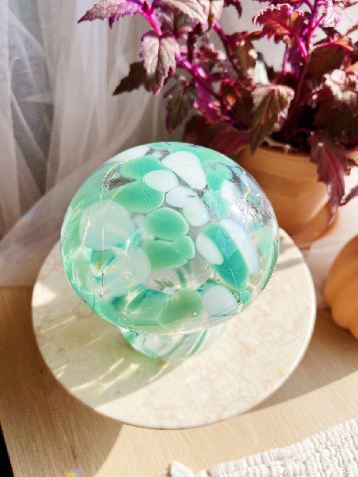 Håndblåst sopplampe Med Ledlys – Green