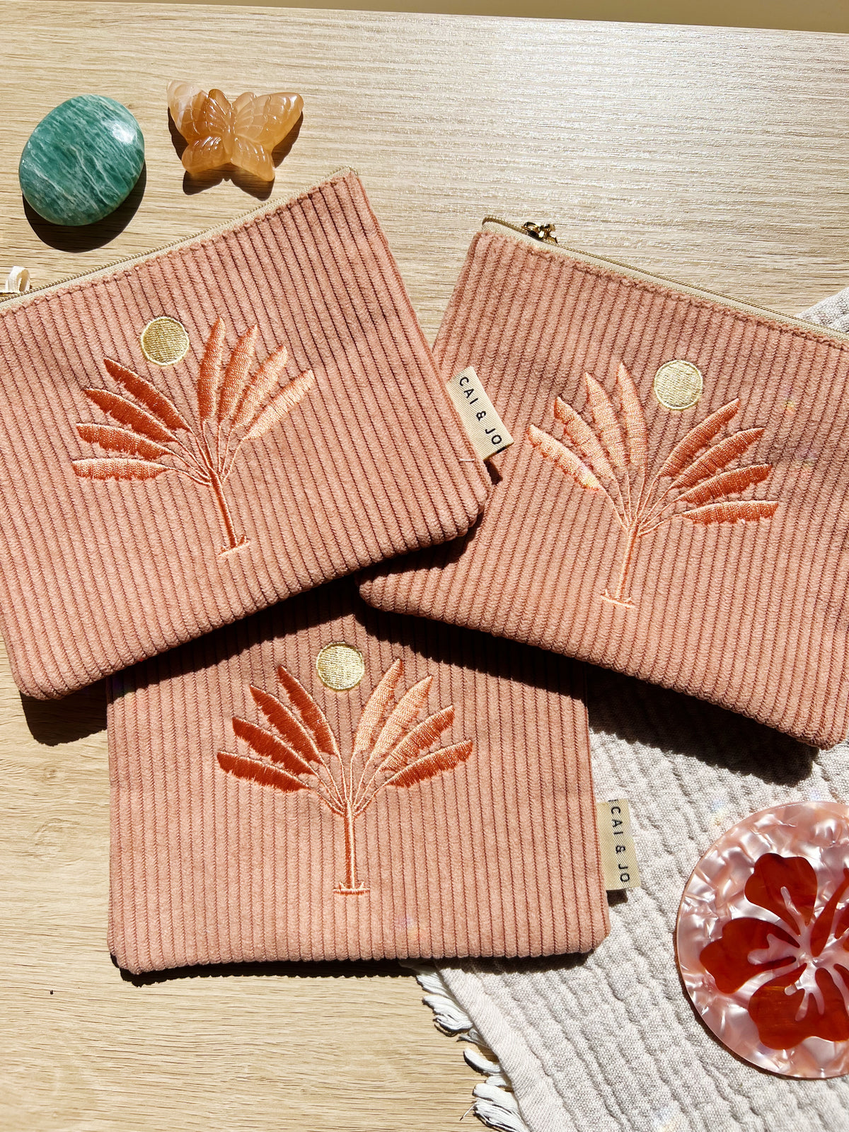 Corduroy Pouch Dusty Pink Flower