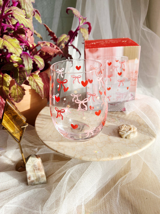 Bow and Heart Print Glass