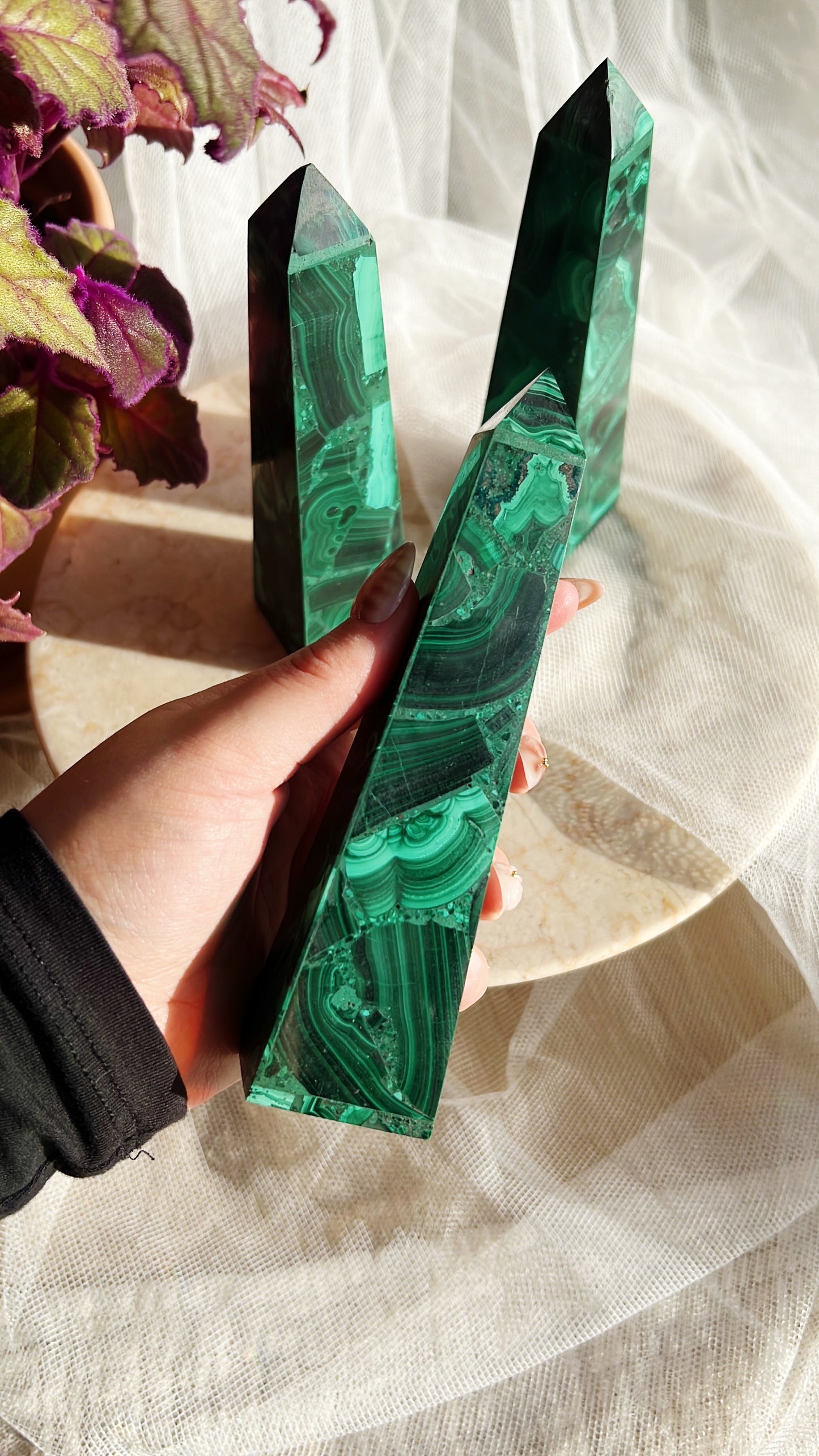 Malakitt Krystalltårn – 15cm