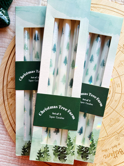 Set av 3 Hvite Kronelys med tre-motiver