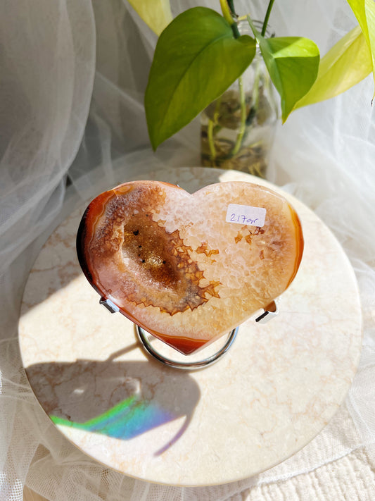 Karneol Druzy Hjerte på stativ #13 217g