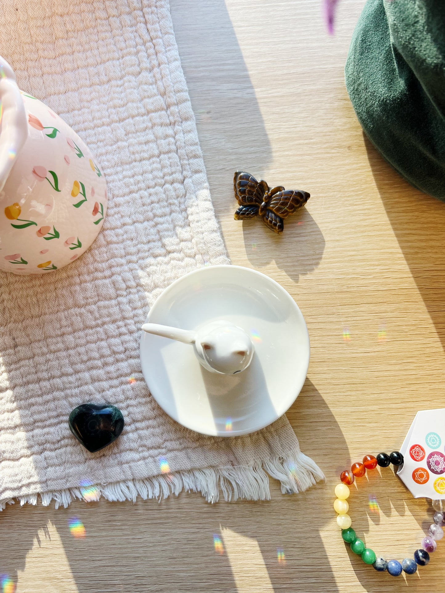 Sittende Hvit Katt Smykkeskål