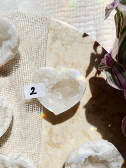 Hvit Agat Druzy Geode Hjerte (4–5 cm)