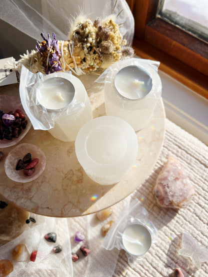 Sacred Flame Selenitt Telysholder