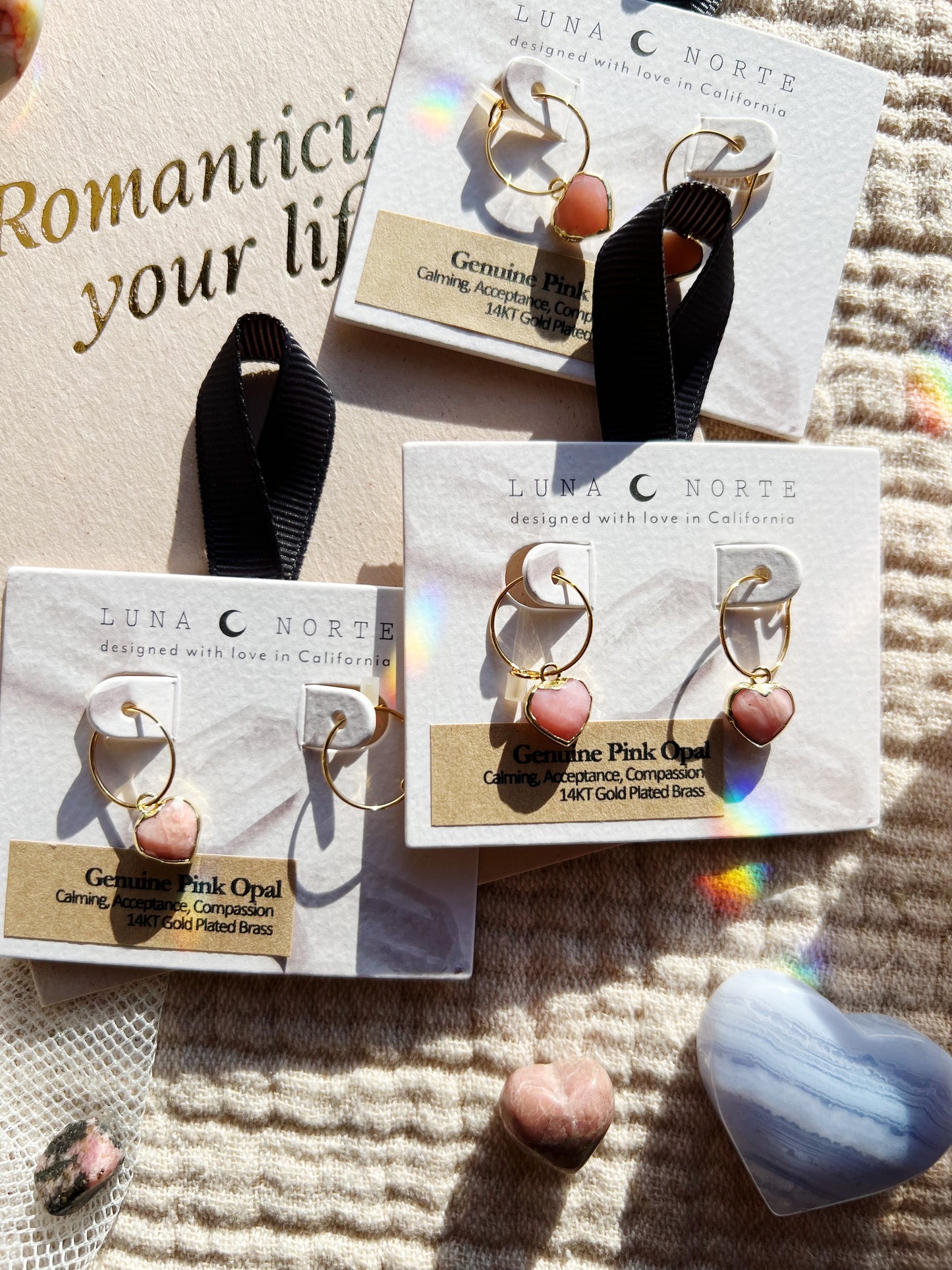 Conversation Heart Mini Hoop Øreringer - Rosa Opal