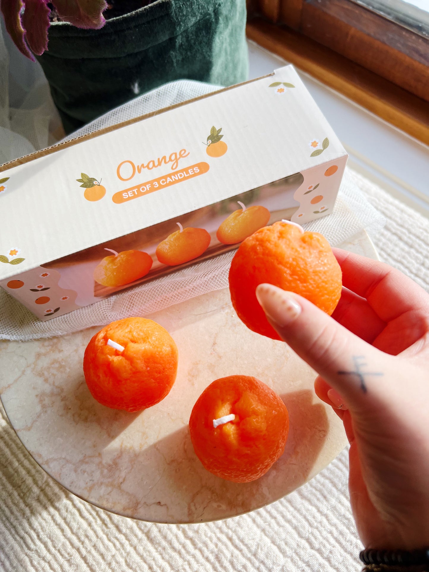 Appelsin Formet Stearinlys - Sett med 3