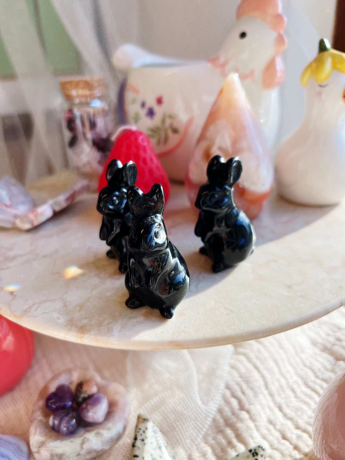 Sort Obsidian Krystall Kaninfigur