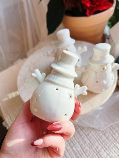 Frosty Jolly – liten snømann med LED-lys – 6 x 9 x 10 cm