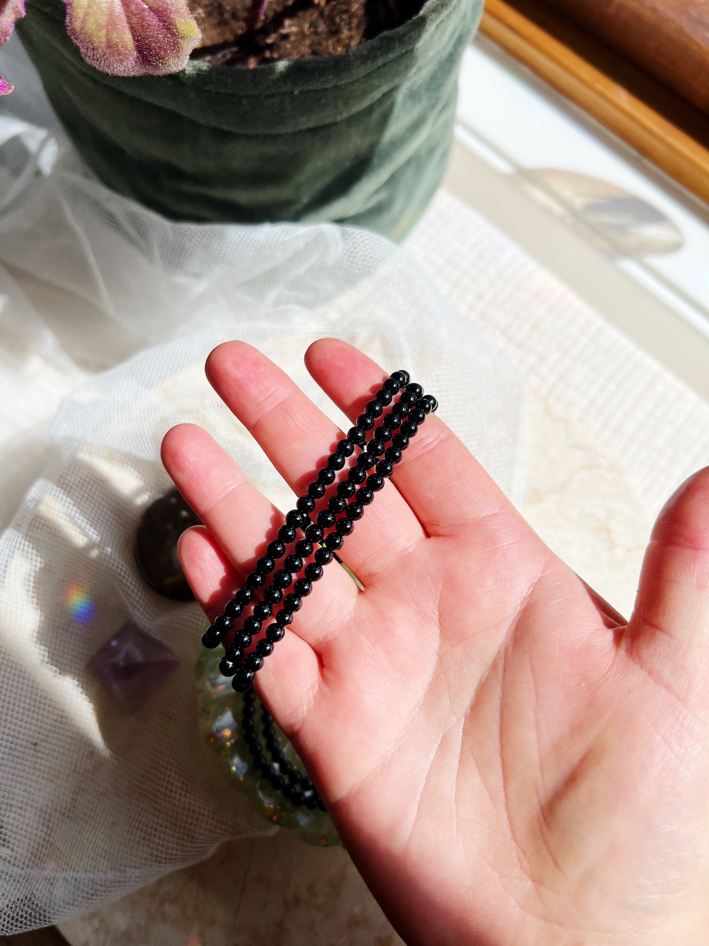 Sort Obsidian Armbånd 4mm