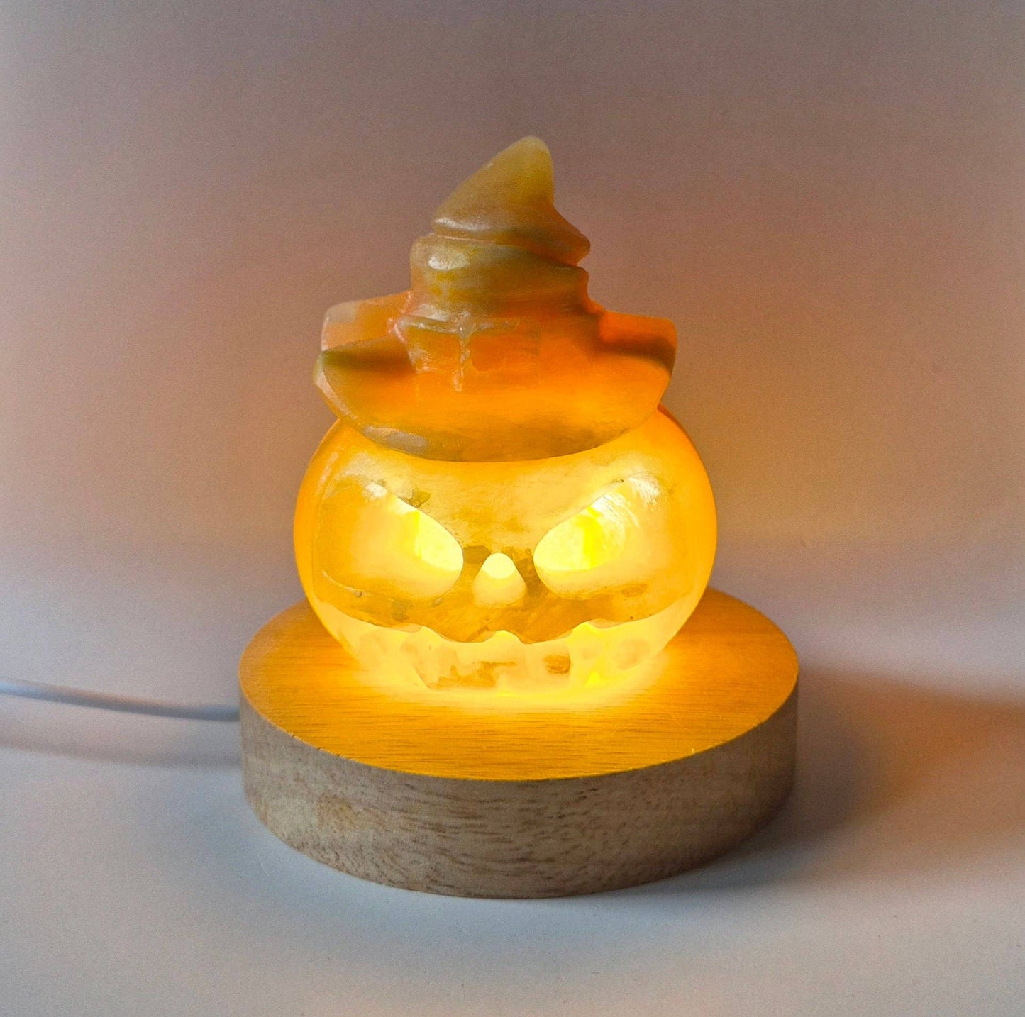 Honningkalsitt Gresskarlampe med USB-lys – 6x9 cm