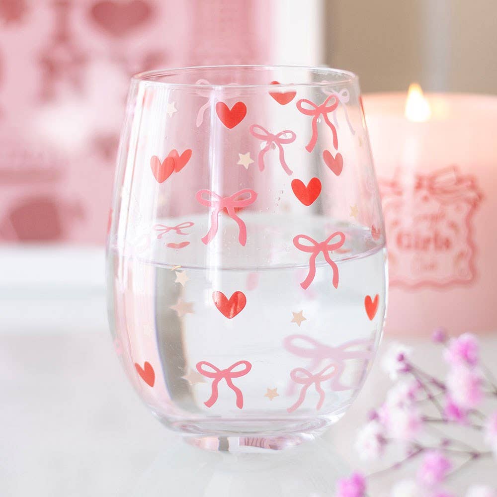 Bow and Heart Print Glass