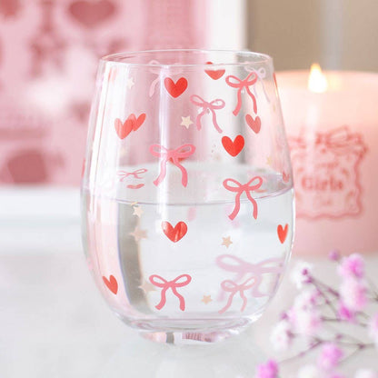Bow and Heart Print Glass