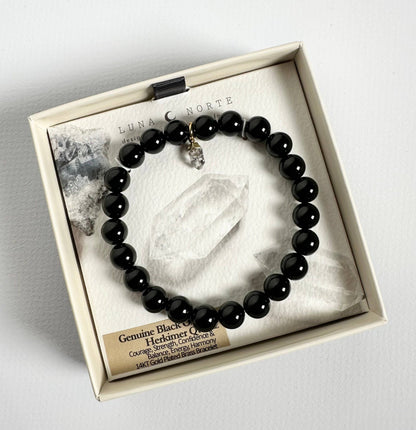 Keep It Casual Charm Armbånd - Onyx Og Herkimer Kvarts 8mm