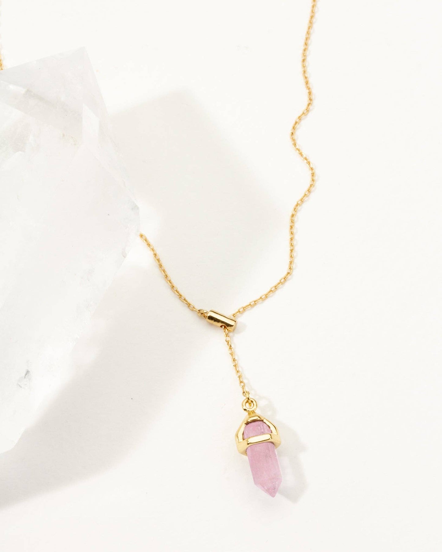 Prism Point Lariat Halskjede – Rosenkvarts