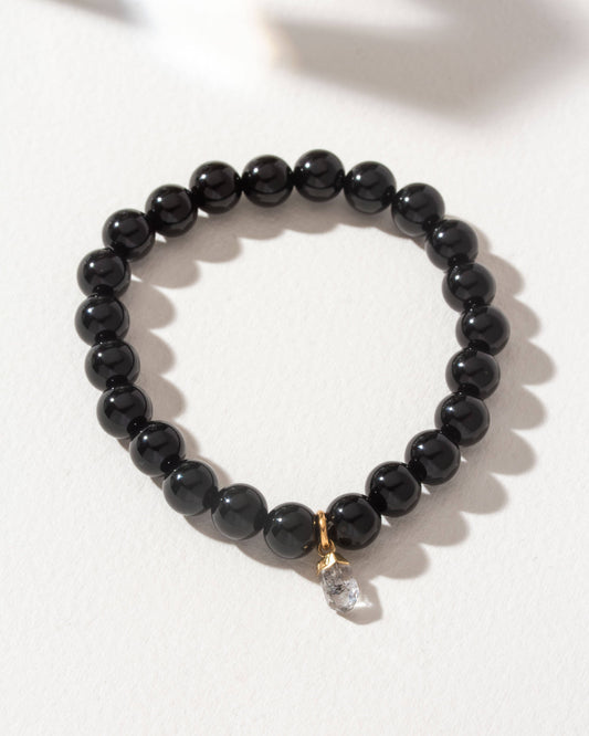 Keep It Casual Charm Armbånd - Onyx Og Herkimer Kvarts 8mm