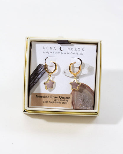 Star Gazing Huggie Hoop Øreringer - Rosenkvarts