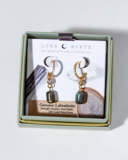 Gem Capsule Hoop Øreringer - Labradoritt