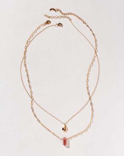 Golden Drip Halskjede - Strawberry Quartz
