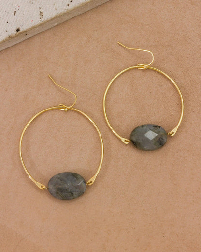 Loophole Gemstone Hoop Øreringer - Labradorite